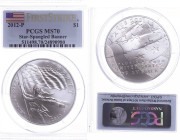 USA
Republik 2012 1 Dollar, 2012, P, Star Spangled Banner, in Slab der PCGS mit der Bewertung MS70, First Strike, Flag Label.
