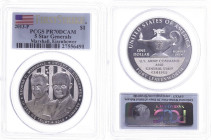 USA
Republik 2013 1 Dollar, 2013, P, 5 Star General Eisenhower, in Slab der PCGS mit der Bewertung PR70DCAM, First Strike, Flag Label.