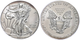 USA
Republik 2014 1 Dollar, 2014, Silver Eagle, in Slab der PCGS mit der Bewertung MS70, First Strike, Government Box #5, Mercanti Label, etwas angel...