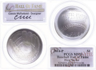 USA
Republik 2014 1 Dollar, 2014, P, Baseball Hall of Fame, in Slab der PCGS mit der Bewertung MS70, First Strike, Cassie McFarland Label.