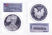 USA
Republik 2015 1 Dollar, 2015, W, Silver Eagle, in Slab der PCGS mit der Bewertung PR70DCAM, First Strike, Florida FUN, Flag Label.