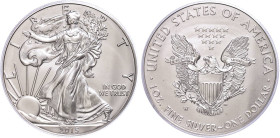 USA
Republik 2015 Dollar, 2015, W, Silver Eagle, in Slab der PCGS mit der Bewertung SP70, First Day West Point Strike, Gold Foil Label Label.