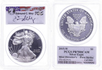 USA
Republik 2015 1 Dollar, 2015, W, Silver Eagle, in Slab der PCGS mit der Bewertung PR70DCAM, Mint Director's First Strike, Florida FUN, Edmund C. ...