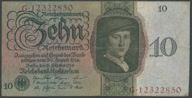 Deutschland Deutsches Reich
Deutsche Reichsbank 1924 interessante Sammlung bestehend aus vier RM Scheinen, 10-, 50-, 100- und 1000 RM (Grab. 168b, 17...