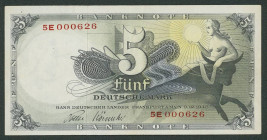 Deutschland Bank Deutscher Länder
 5 DM 1948 Nr. 5E000626, Erhaltung II., leichte Farbflecken, Ecken minimal abgerundet, unbedingt besichtigen Grab. ...