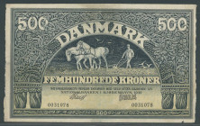 Ausland Dänemark
 500 Kroner 1931 0031078, Signaturen von Lange & Clementsen, fleckig, Längs- und Querknicke, unruhiger Rand mit kleinem Ausriss, EH ...