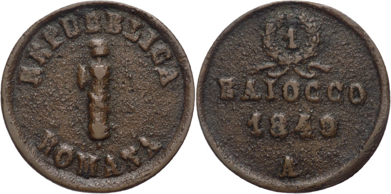 Repubblica Romana - 1 baiocco 1849 - zecca di Ancona - gr. 8,92 - Cu - Gig. 3
...