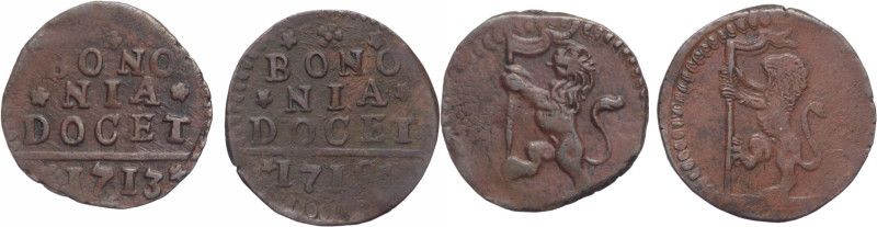 Bologna - lotto 2 monete da 1 quattrino 1713,1719 - rispettivamente Gr. 2,28 - G...