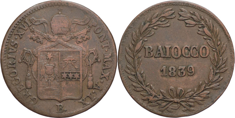 Stato Pontificio - 1 Baiocco 1839 - Gregorio XVI (1831 - 1846) - II° tipo - zecc...