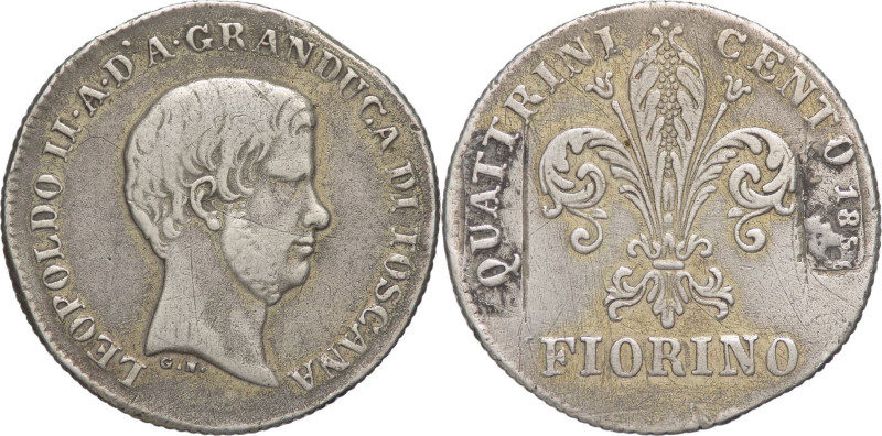 1 Fiorino 185? - Leopoldo II (1824 - 1859) - da 100 Quattrini del III° tipo - Ag...