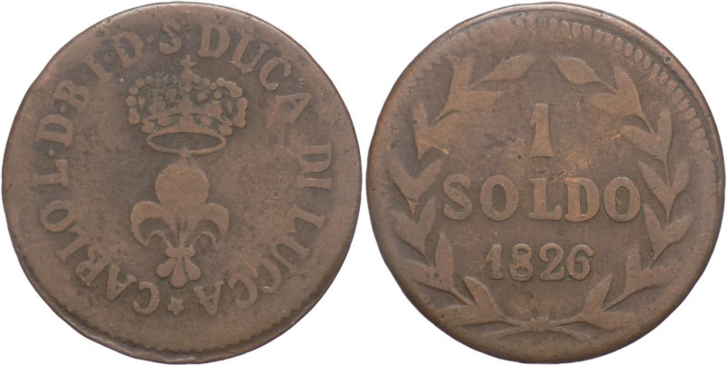 Lucca - 1 Soldo 1826 - Carlo I (1824 - 1847) - gr.2,91 - Gig. 13

MB

SPEDIZ...