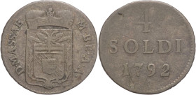 Massa Lunigiana (1790 - 1792) - 4 soldi 1792 - Mi - R4 - Gr. 1,15 - Mir. 329

qBB

SPEDIZIONE SOLO IN ITALIA - SHIPPING ONLY IN ITALY