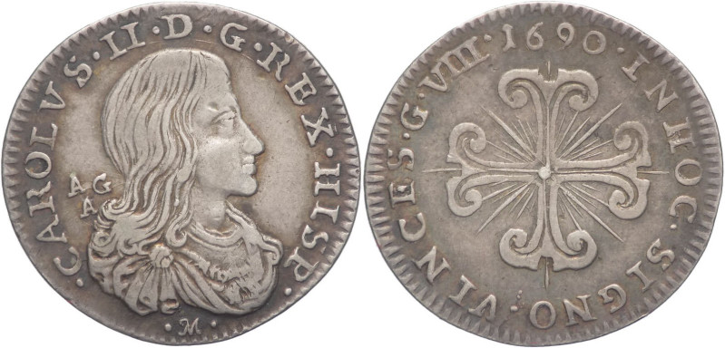 Napoli - 8 Grana 1690 - Carlo II (1674 - 1688) - Gr. 2,07 - Ag. - Mir. 304

SP...