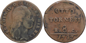 Napoli - 8 Tornesi 1797 - Ferdinando IV (1759-1816) - I° tipo - Cu.- gr. 15,38 - Gig. 115

MB

SPEDIZIONE SOLO IN ITALIA - SHIPPING ONLY IN ITALY