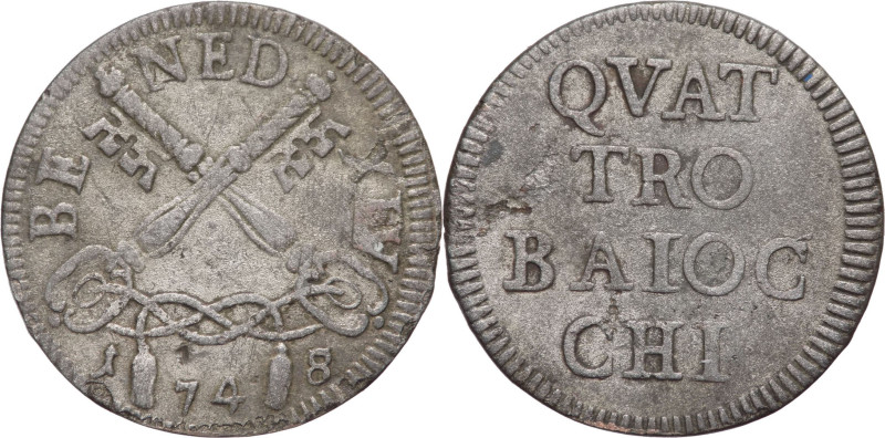 Stato Pontificio - 4 Baiocchi 1748 - Benedetto XIV (1740 - 1752) - Gr. 2,89 - KM...