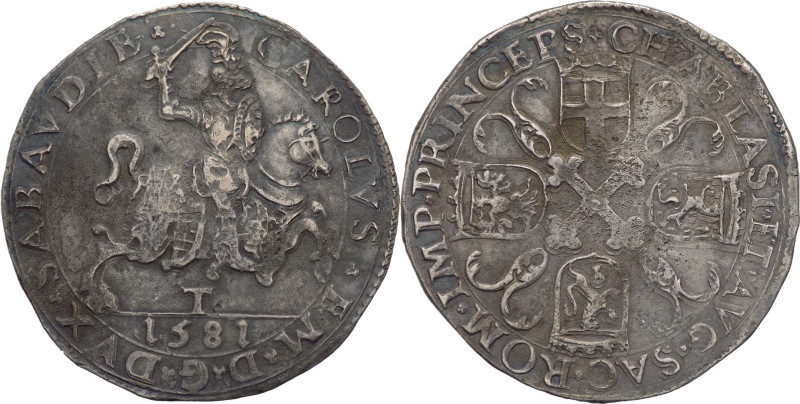 Torino - Carlo Emanuele I di Savoia (1580-1630) - Tallero 1581 - Rarissimo - CNI...