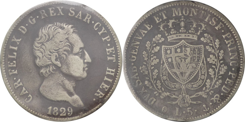 Regno di Sardegna - 5 lire 1829 - Carlo Felice (1821-1831) - Ag. - zecca di Geno...