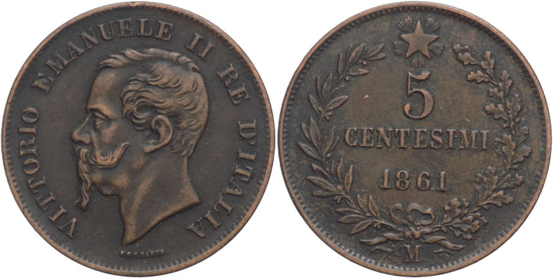 5 Centesimi 1861 - Vittorio Emanuele II (1861 - 1878) - zecca di Milano - Cu. - ...