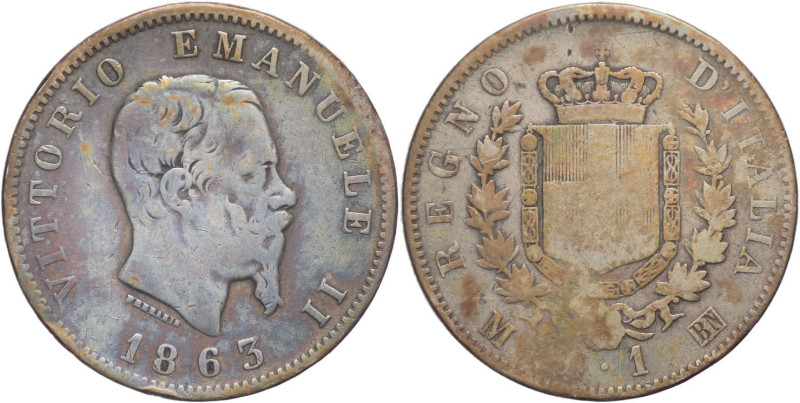 1 lira 1863 - Vittorio Emanuele II (1861 - 1878) - Stemma - zecca di Milano - Ag...