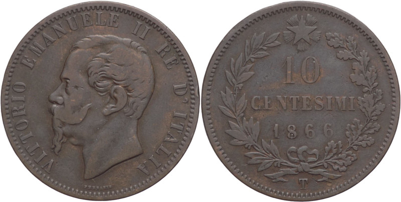 10 Centesimi 1866 - Vittorio Emanuele II (1861 - 1878) - zecca di Torino - Cu. -...