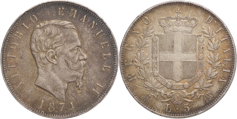 5 Lire 1874 - Vittorio Emanuele II (1861 - 1878) - II° tipo - zecca di Milano - ...