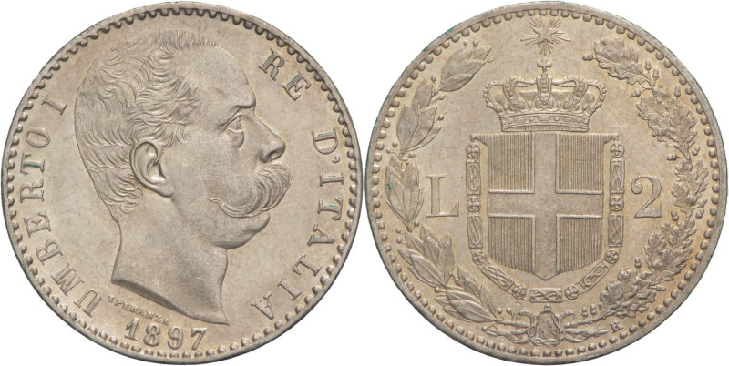 2 Lire 1897 - Umberto I (1878 - 1900) - II°tipo - Ag.- zecca di Roma - Gig. 32
...