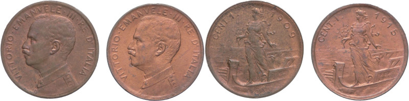 Lotto di 2 monete da 1 centesimi 1909-1915 - Vittorio Emanuele III (1900-1943) -...