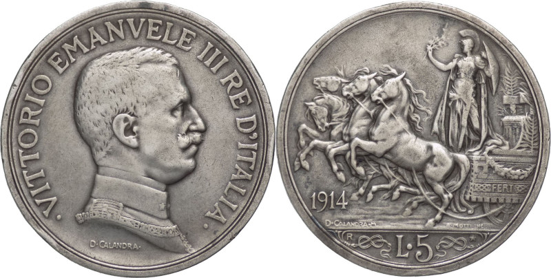 5 lire 1914 - Vittorio Emanuele III (1900 - 1943) - Quadriga briosa - RR - Mont....