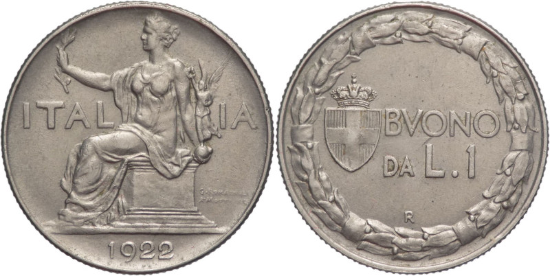 Buono da 1 Lira 1922 - Vittorio Emanuele III (1900 - 1943) - Italia seduta - zec...