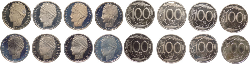 lotto di 8 monete da 100 Lire - dal 1993 al 2001 - tutte in versione Fondo Specc...