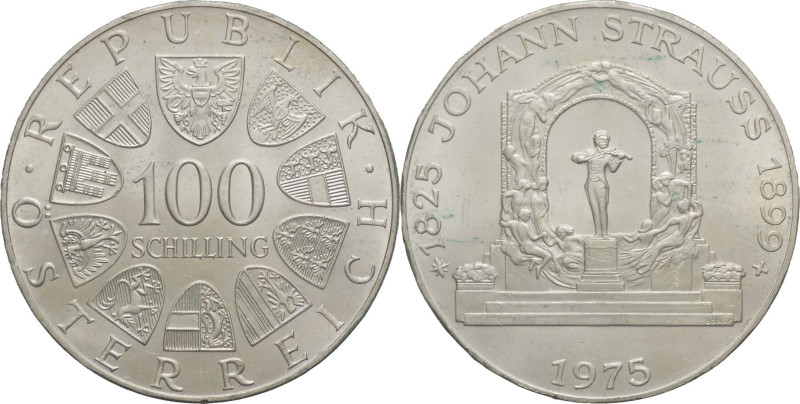 Austria - 100 scellini 1975 - 150° Anniversario della nascita di Johann Strauss ...