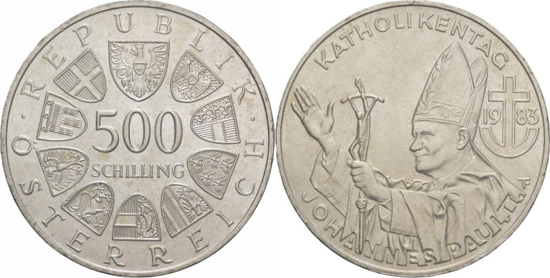 Austria - 500 scellini 1983 - Papa Giovanni Paolo II Giorno cattolico - KM# 2963...