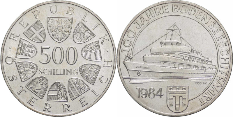 Austria - 500 scellini 1984 - 100° navigazione commerciale sul Lago Constance - ...