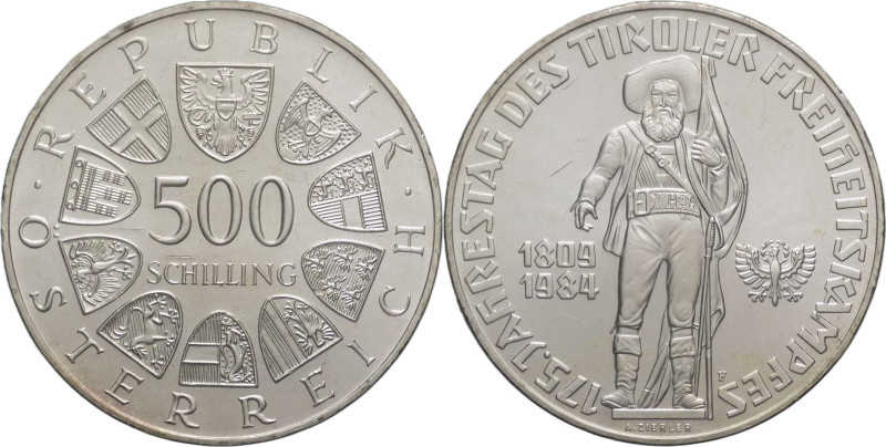 Austria - 500 scellini 1984 - 175° Anniversario della rivoluzione Tirolese - KM#...