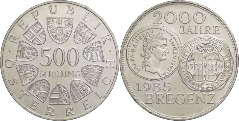 Austria - 500 scellini 1985 - 2000° Anniversario di Bregenz - Ag. - KM# 2974

...