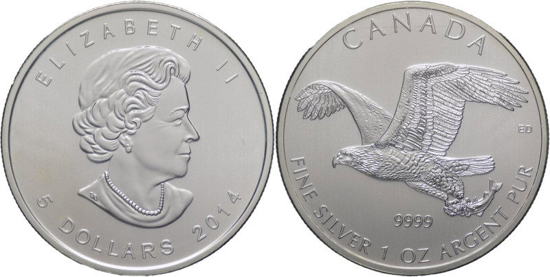 5 Dollari 2014 - Canada - Regina Elisabetta II (1966 - 2022) - Serie Uccelli Rap...