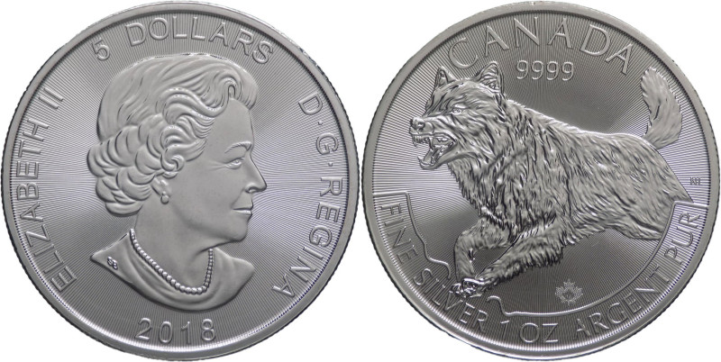 5 Dollari 2018 - Canada - Regina Elisabetta II (1966 - 2022) - Serie Predatori: ...