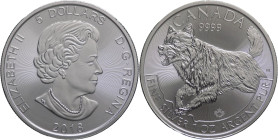 5 Dollari 2018 - Canada - Regina Elisabetta II (1966 - 2022) - Serie Predatori: Lupo - 1 OZ Ag. 999 - Royal Canadian Mint - UC# 276

FDC 

SPEDIZI...