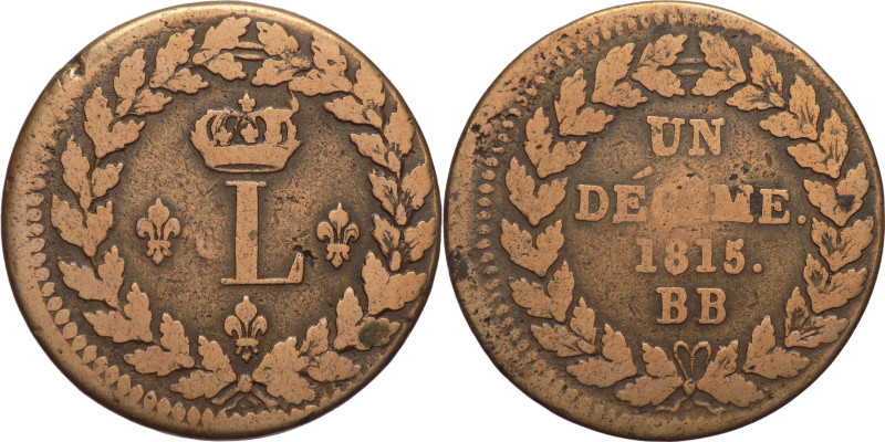 Francia - 1 Décime 1815 - Luigi XVIII (1755 - 1824) - zecca di Strasburgo - Gr. ...