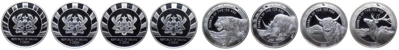 Ghana - lotto di 4 monete da 5 cedis (1 oz. Ag. ciascuna) anni 2021 - 2022 "Giga...