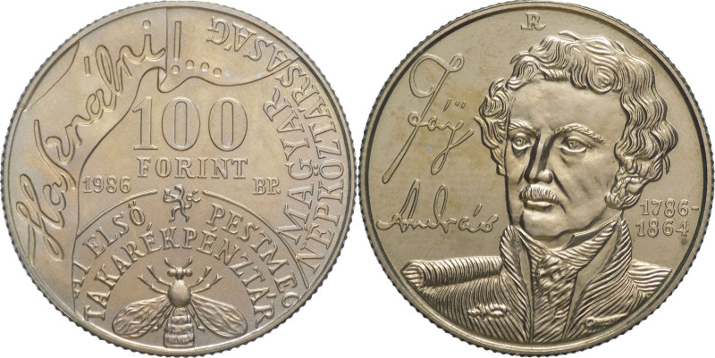 Ungheria - 100 forint 1986 - 150° Anniversario della banca risparmi, Andras Fay ...