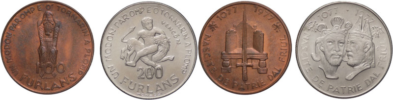 Friuli - lotto di 2 medaglie da 100 e 200 Furlans 1977 - 900 anni dalla fondazio...