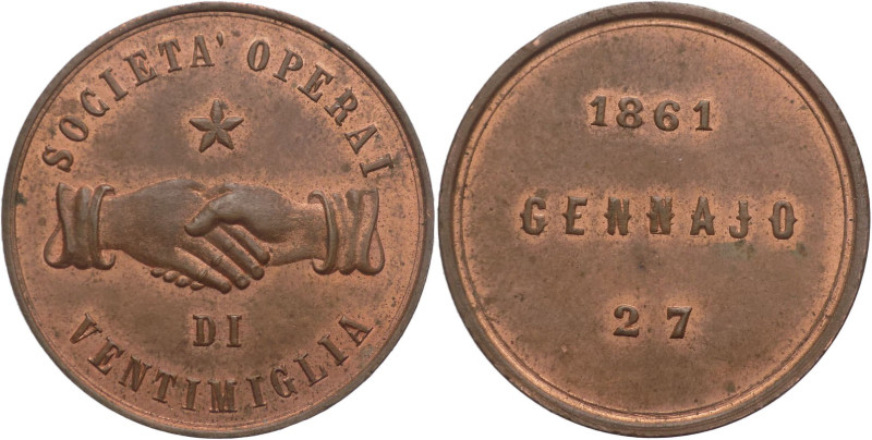 Medaglia Società Mutuo Soccorso Ventimiglia 27 Gennaio 1861 - gr. 12,41 - mm. 31...