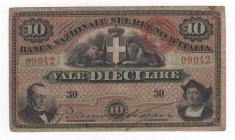 Banca Nazionale Regno d'Italia - 10 Lire 1872 - nuovo tipo modificato - NC - Crapanzano# BN 18

BB+