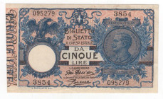 Biglietto di Stato da 5 Lire 1917 - Vittorio Emanuele III - Crapanzano# BS 24 

FDS