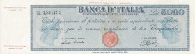 Periodo della Luogotenenza - 5000 lire titolo provvisorio - testina - Emissione del 4.08.1945 - N°serie: 7531792 - Alfa: BI 750 - POCHI ESEMPLARI CONO...
