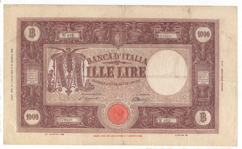 Repubblica - 1.000 Lire 12/07/1946 - Barbetti, modificato - Crapanzano# 455

B...