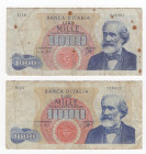Banca d'Italia - Repubblica italiana - 2 banconote da 1000 lire - tipo Giuseppe Verdi I° tipo - Carli-Ripa - 05.07.1963 - 14.01.1964 - Crapanzano 473 ...