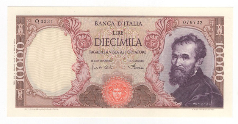 Repubblica - 10.000 Lire 04/01/1968 - Michelangelo - Crapanzano# 576

FDS