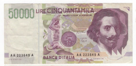 Repubblica - 50.000 Lire 1992 - Bernini II° tipo - tripla A - R2 - Crapanzano# 609a

SPL